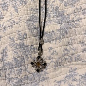 Sterling 925, citrine, black onyx, Diamonique, on black silk cord.